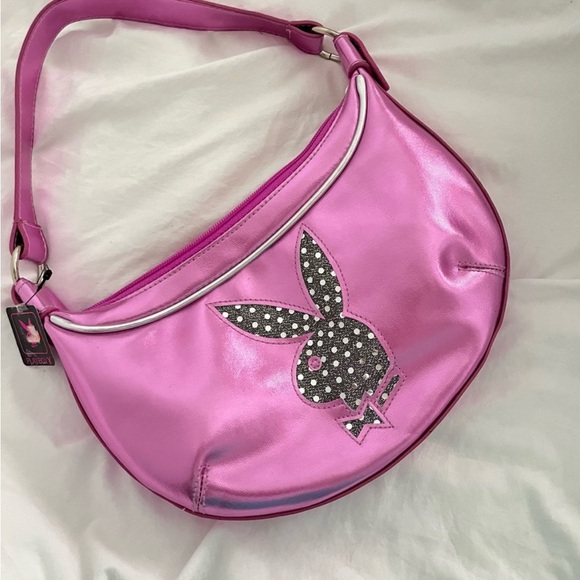 Playboy Bubble Glossy Pink Saddle Handbag 🐰 - Picture 2 of 7